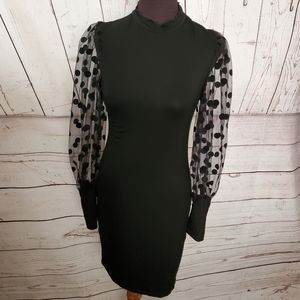 Kara and Kate mock neck mini dress with mesh sleeves black Medium